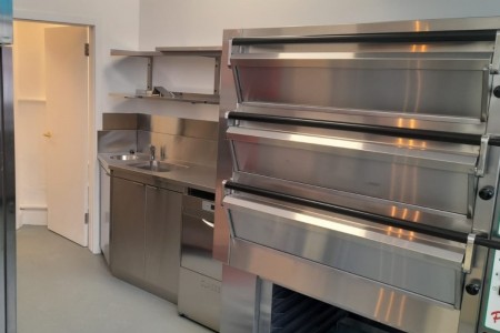 Kitchen equipment in a bakery