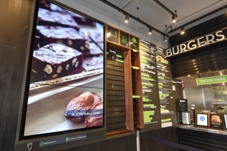 Shake Shack, Leicester Square - close up of digital screen showing food items and menu to the right
