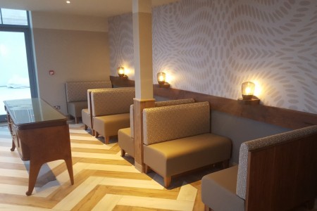 Prezzo, Mumbles - booth seating, decorative wallpaper, wooden floor