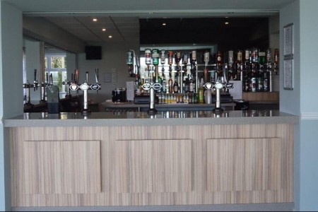 Salisbury Racecourse - bar refurbishment with wooden panelling and blue walls