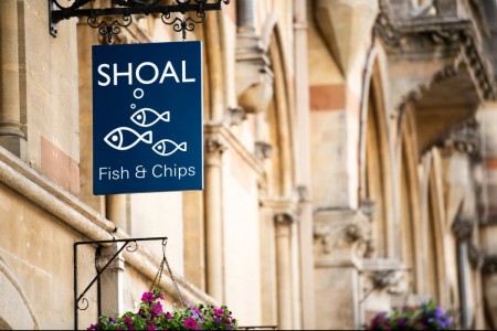Shoal fish & chips hanging sign