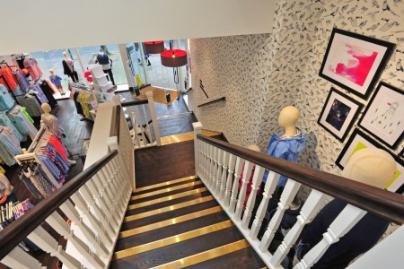 Joules, Cheltenham - view down the bespoke staircase by Oakwoods