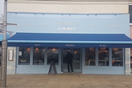 Megan's, Kensington - exterior taken front on showing blue and white branding
