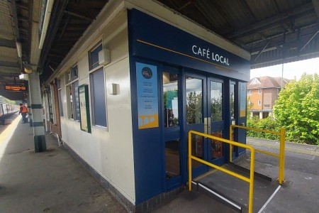 Café Local, Shopfront, Train Station, Coffee Shop, Cafe, Ramp,  Signage