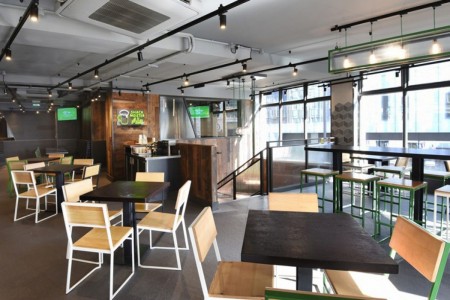 Shake Shack, Leicester Square - wooden tables and chairs