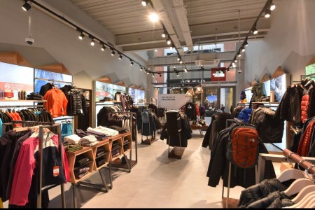 The North Face, Chelmsford - clothing displays with spotlights in ceiling, white walls