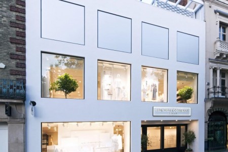 The White Company, Norwich - completely white exterior with large windows and black entrance doors