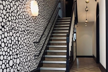 Grand West Pre Prep School, West London, Interior, Stairs, Wallpaper Feature