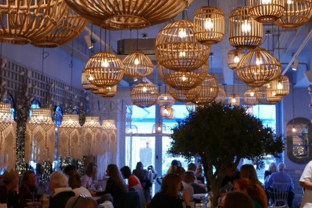 Megan's, Wimbledon - bespoke lighting solutions and fitting with macrame and wooden lampshades 